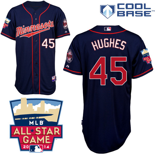 Phil Hughes #45 MLB Jersey-Minnesota Twins Men's Authentic 2014 ALL Star Alternate Navy Cool Base Baseball Jersey